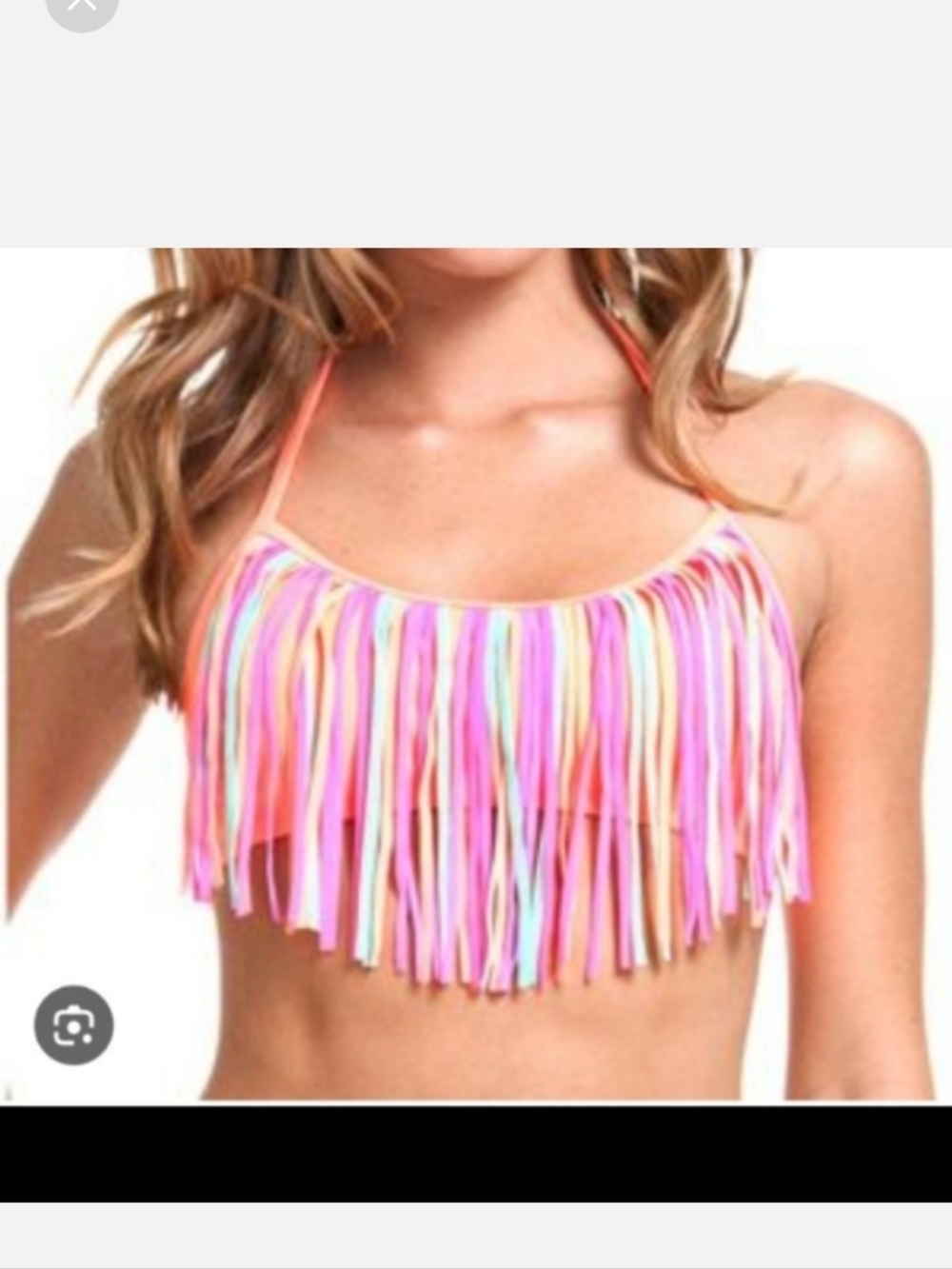OP Peach Bikini Top with Fringe Rainbow Fringe Halter Bikini Top Sz M